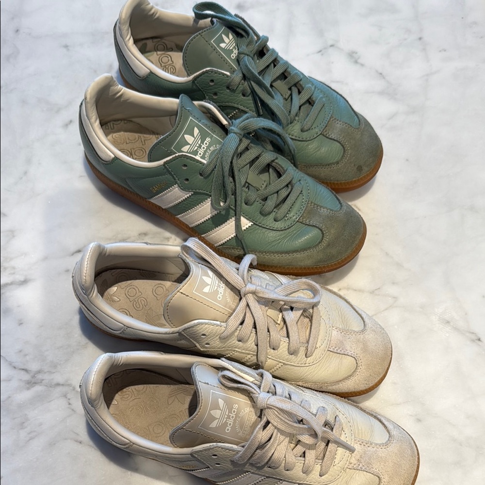 Used / Adidas Green and White Sneakers